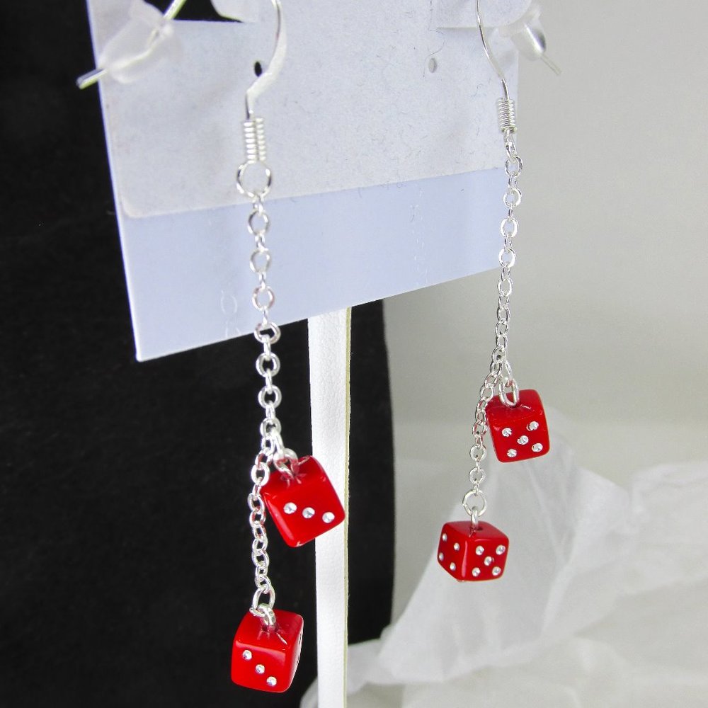 Silver Plated 'Feeling Lucky?' Dice Earrings